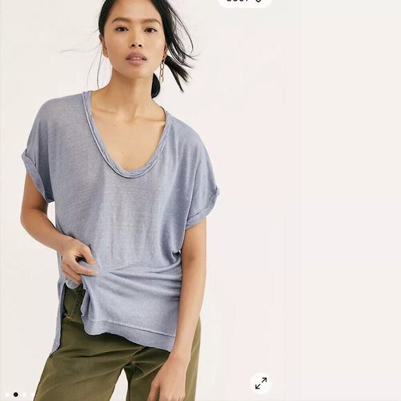 Free People‎ We the Free Under The Sun Tee in Denim Gray Womens Small Oversized - Picture 1 of 7